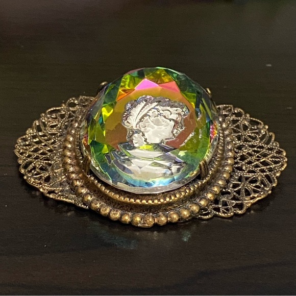 Stunning Vintage Watermelon Intaglio Cameo Grass Brooch 29.8g - Picture 11 of 11